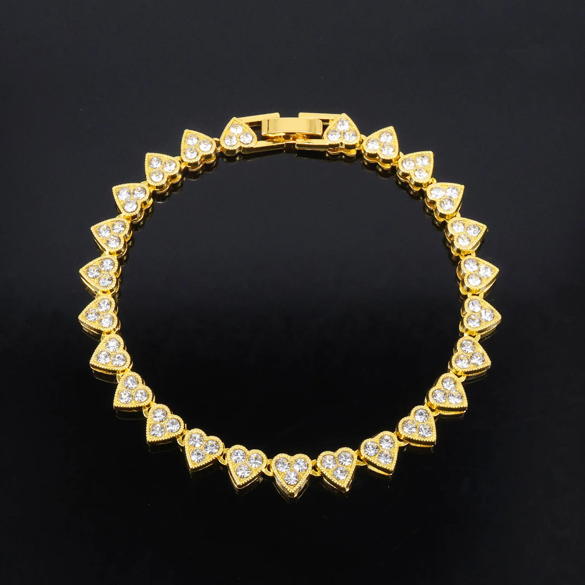 Heart Rhinestone Cuban Chain Bracelet & Necklace Set