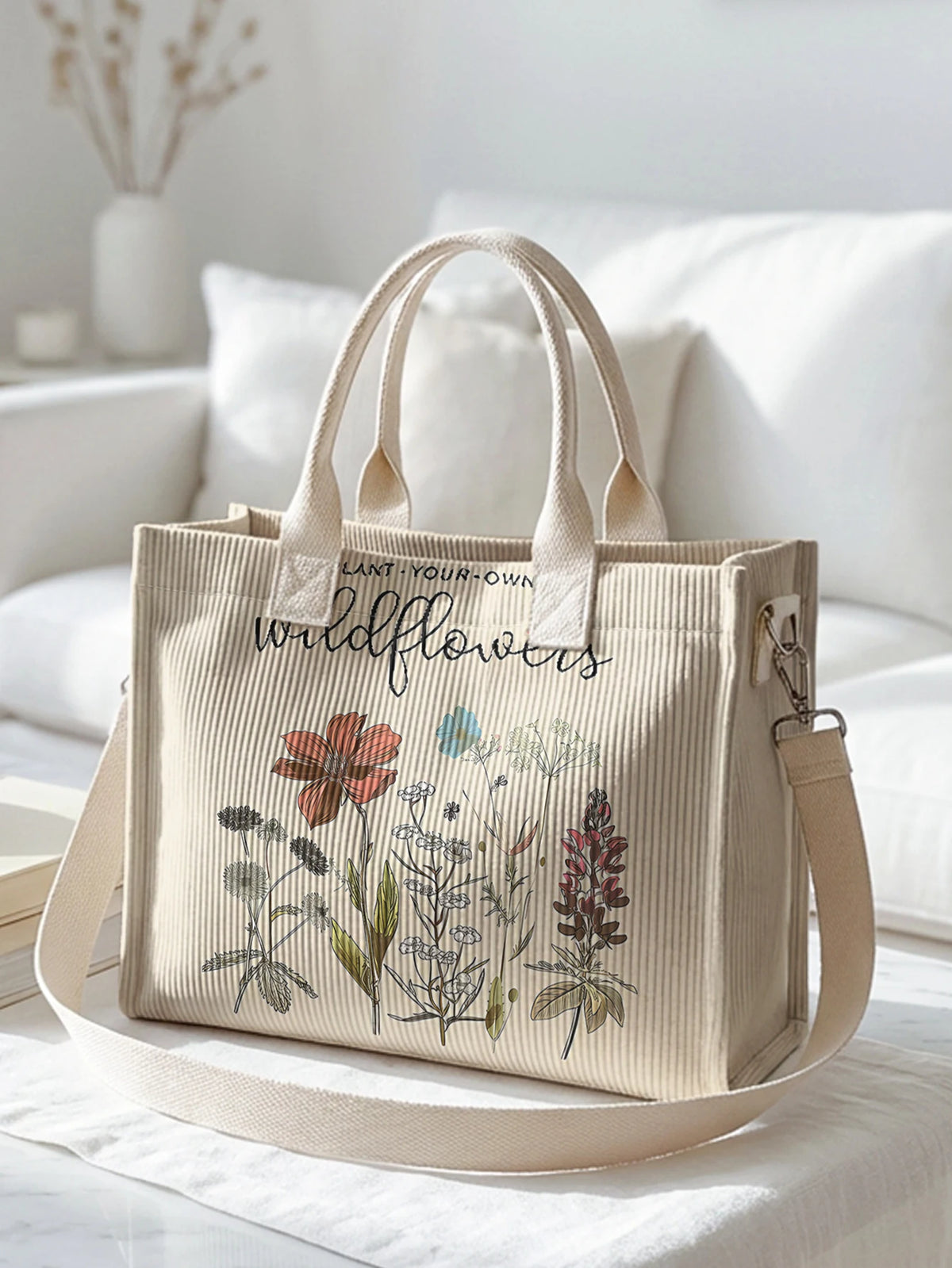 Wildflower Corduroy Tote Bag