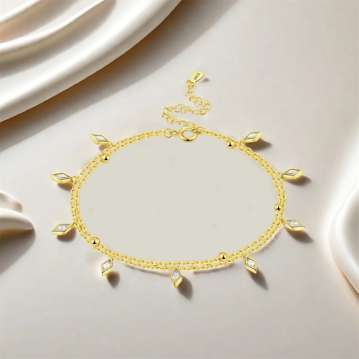 925 Silver Boho Double-Layer Anklet