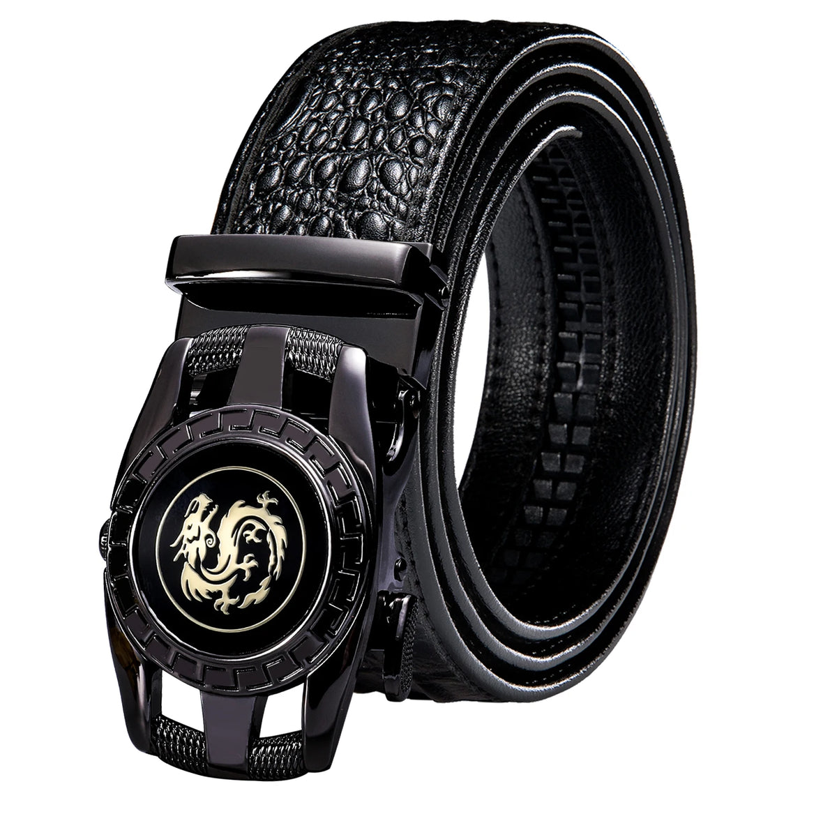 Men's Crocodile Leather Belt with Gold Buckle
