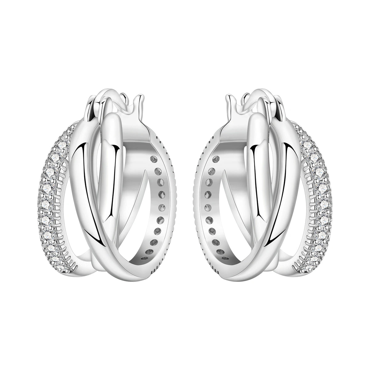 925 Silver Crossed Double Ring Earrings