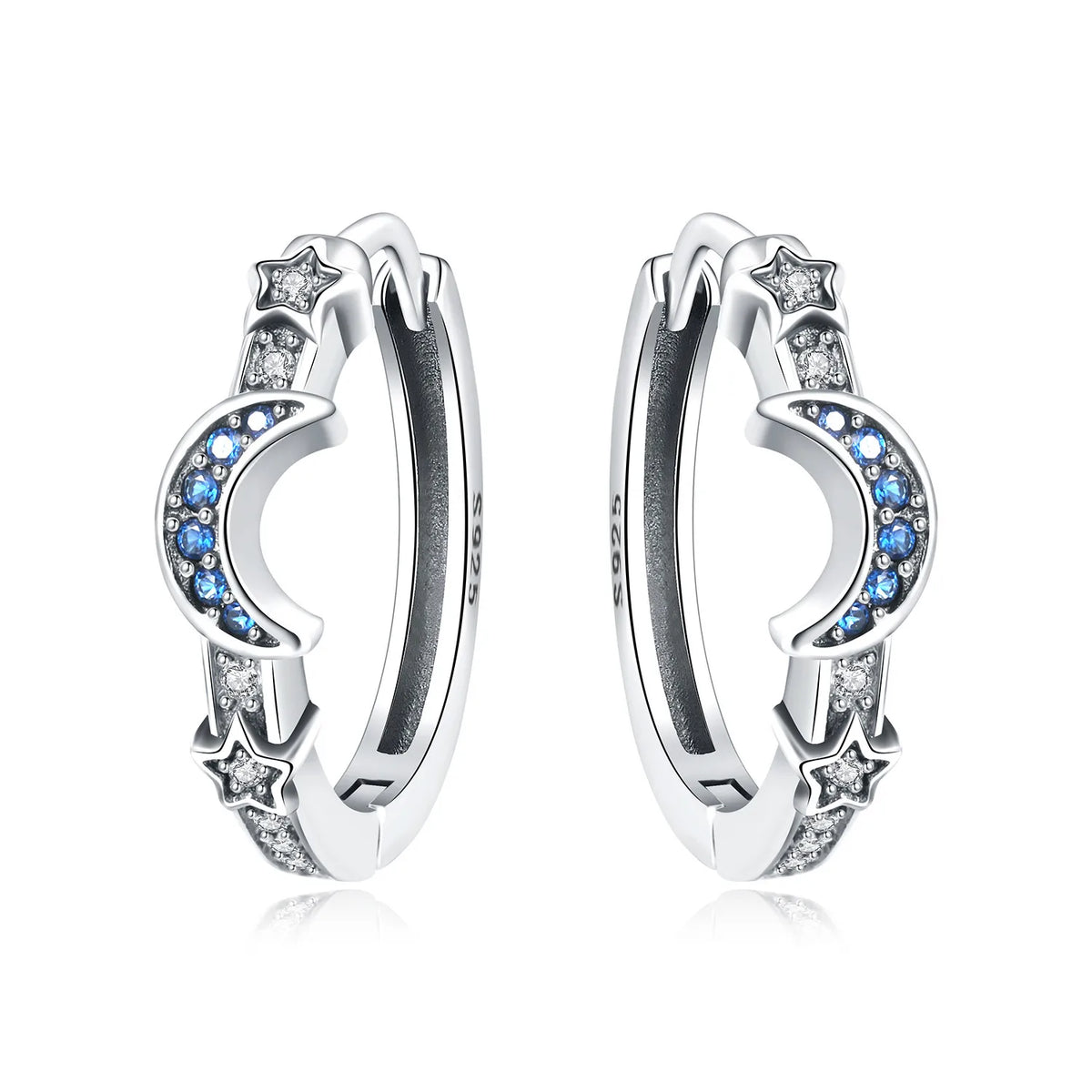 925 Silver Blue Star River Hoop Earrings