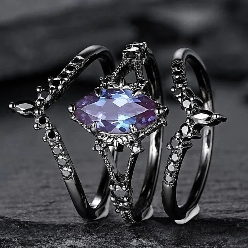 Black Stone Ring Set