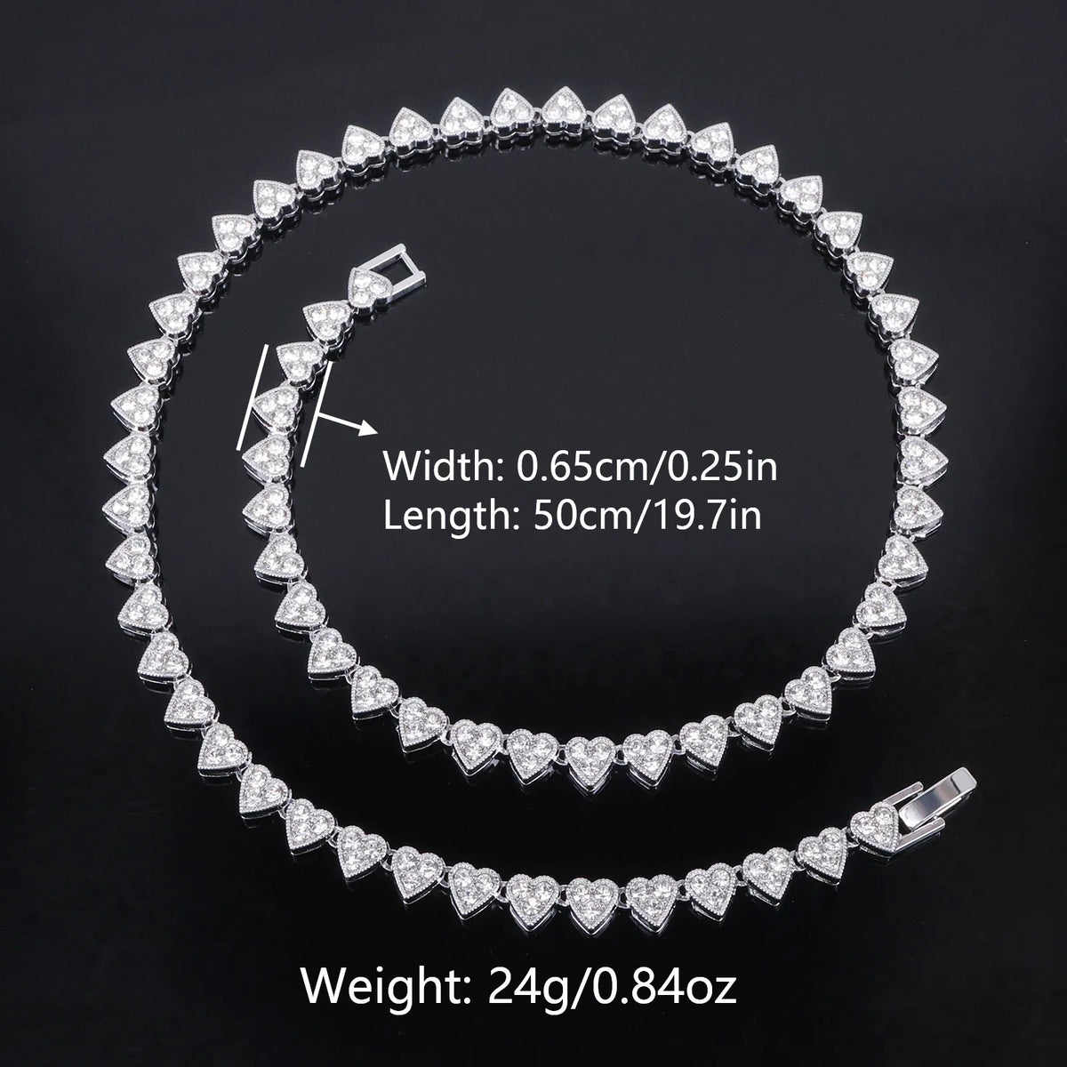 Heart Rhinestone Cuban Chain Bracelet & Necklace Set