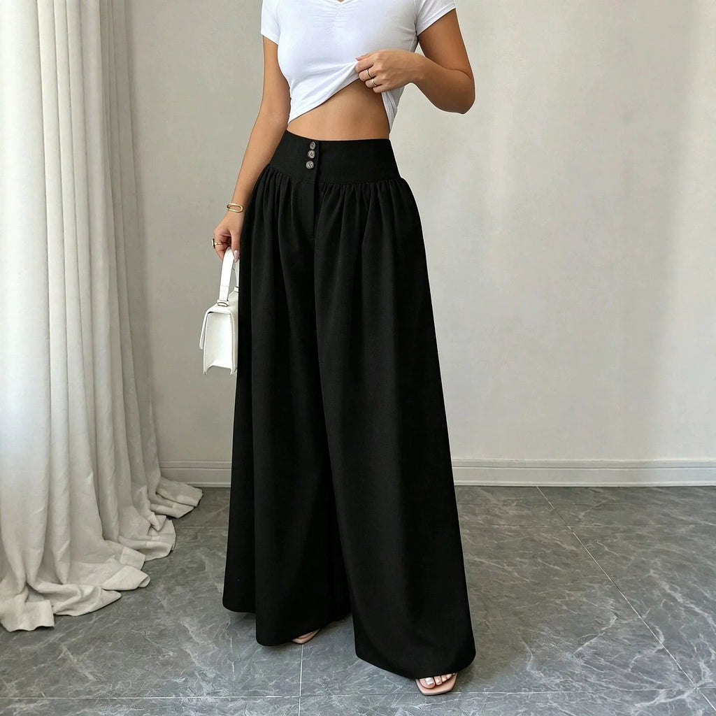 3-Button High Waist Wide-Leg Pants