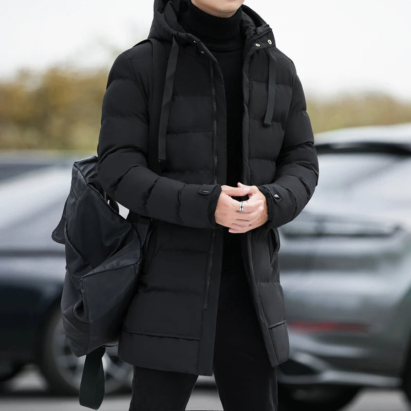 Men's Long Hooded Slim Fit Parka