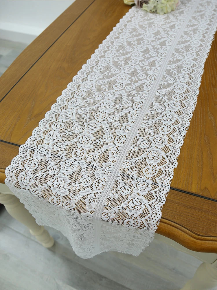 White Rose Lace Table Runner