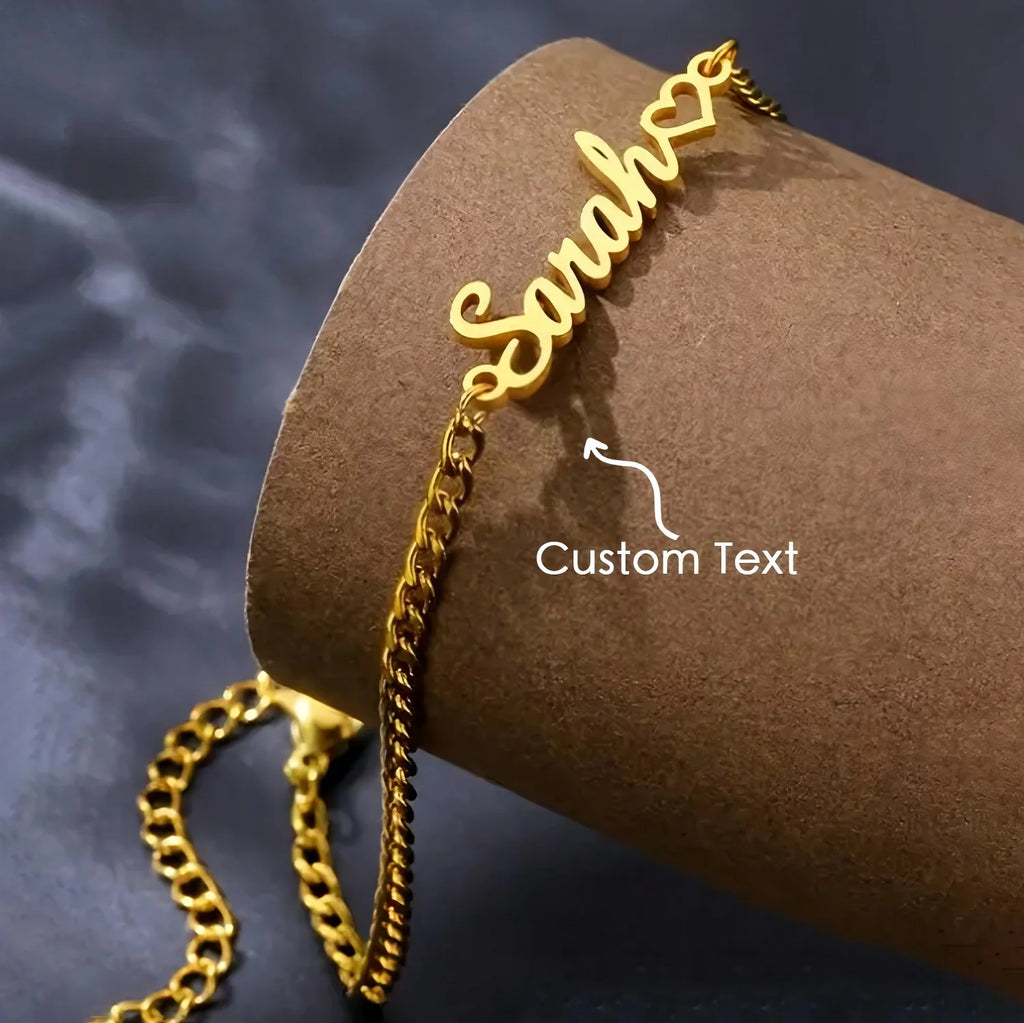 Personalized Name Heart Cuban Anklet