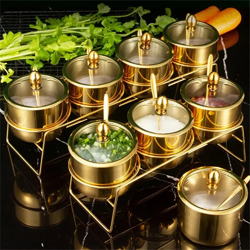 Gold Glass Spice Jar with Spoon