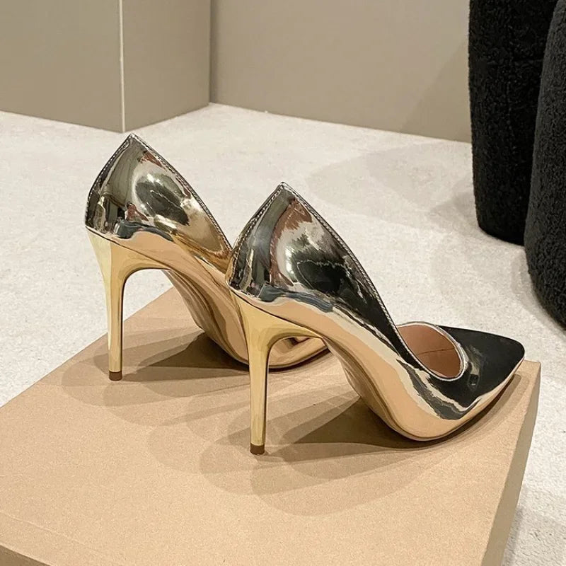Women's Silver-Gold Pointed-Toe Heels