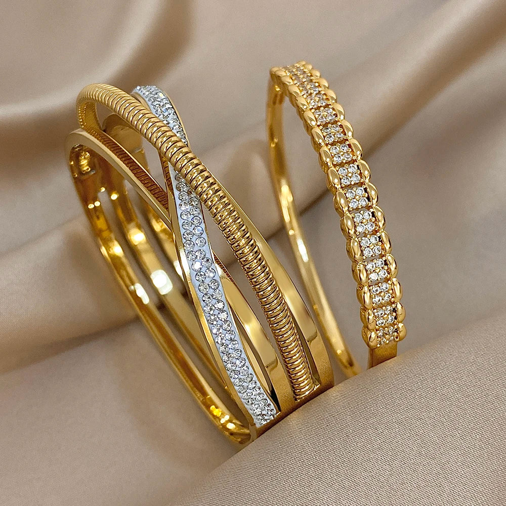 ✨ Rhinestone Open Cuff Bracelet Set