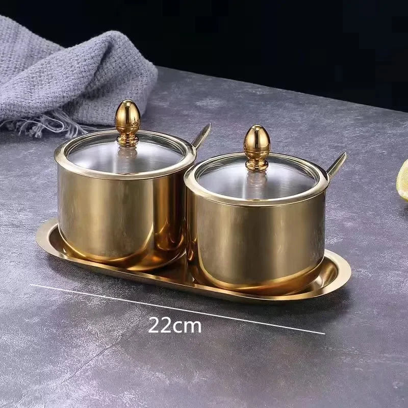 Gold Glass Spice Jar with Spoon