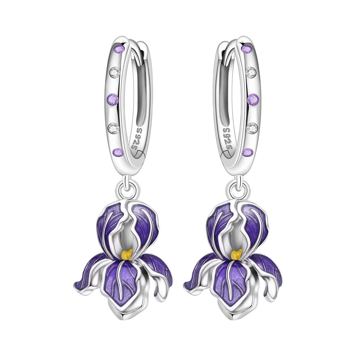 925 Silver Purple Hydrangea Earrings