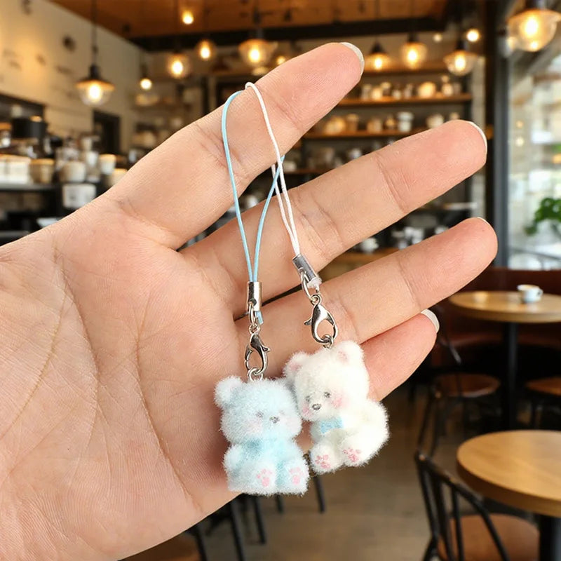 3D Flocked Bear Phone Lanyard