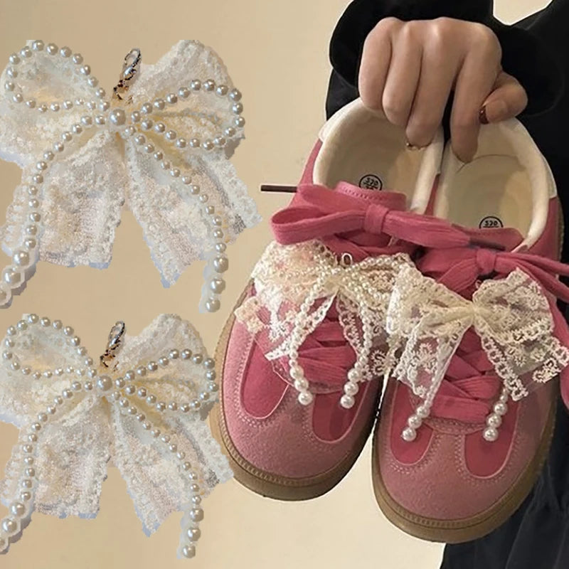 Pearl Bow Shoe Buckle Charms