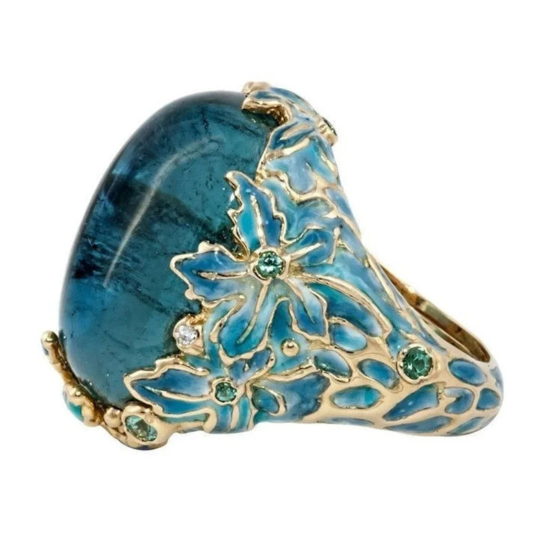 Gold Enamel Flower Ring