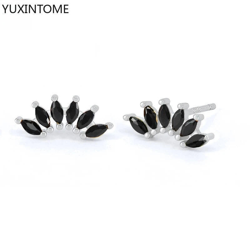 925 Silver Black Zircon Charm Hoops