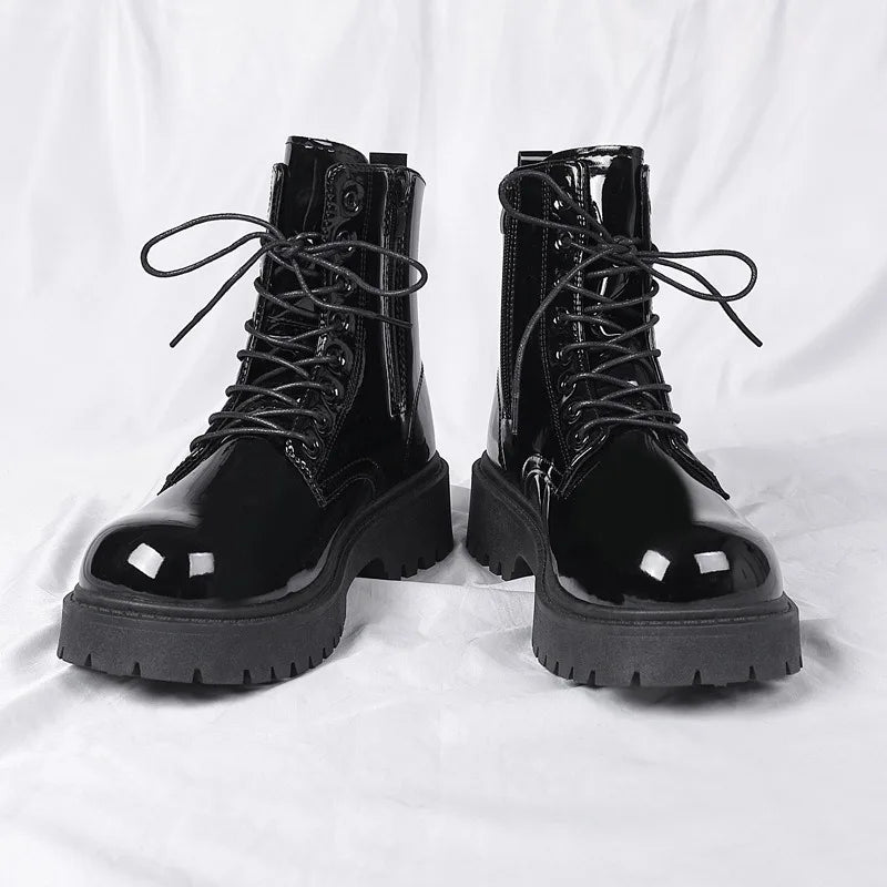 Men's Patent Leather Motorcycle Boots