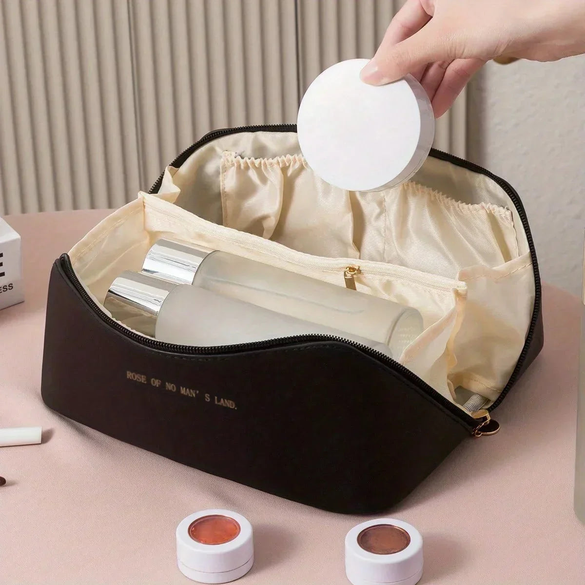 Large Leather Travel Makeup Bag