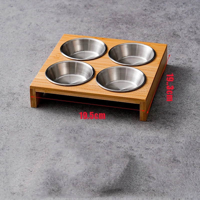 Bamboo Tray with Steel Dip Bowls