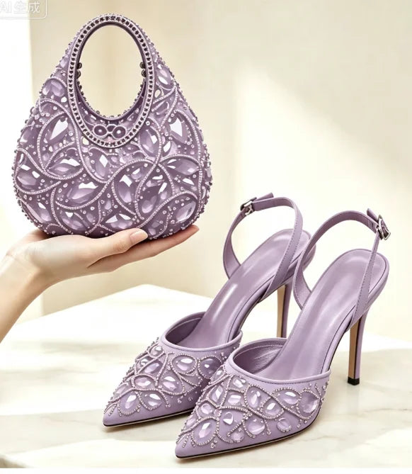 Burgundy Rhinestone Heels & Clutch Set