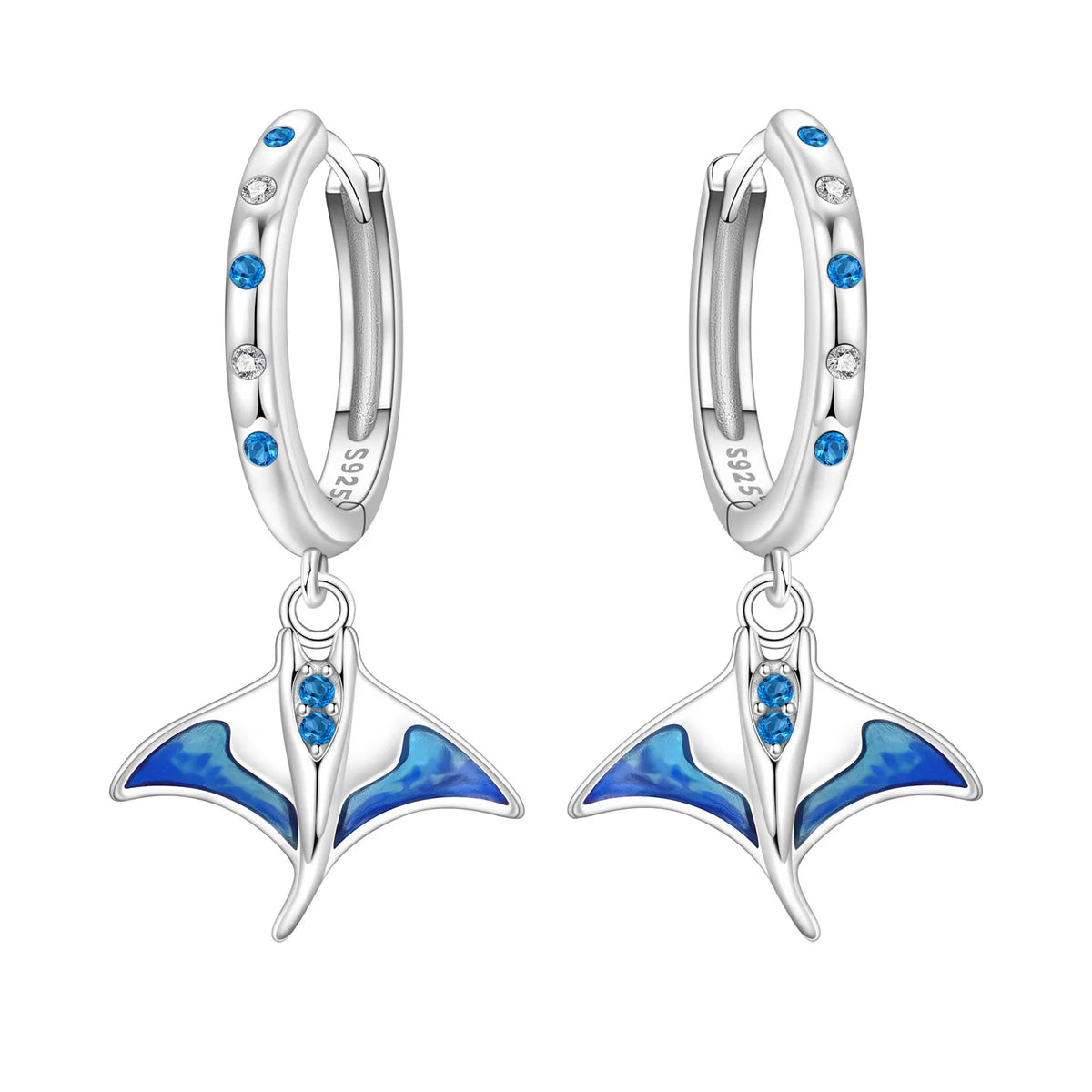 925 Silver Blue Betta Fish Earrings