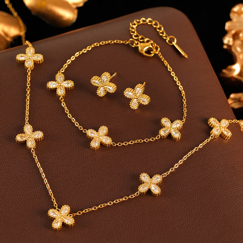 🌸 GANEMLY Flower Zircon Jewelry Set