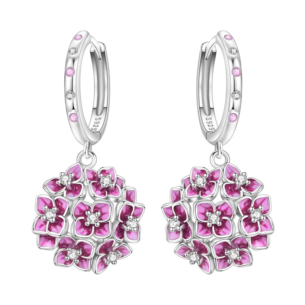 925 Silver Purple Hydrangea Earrings