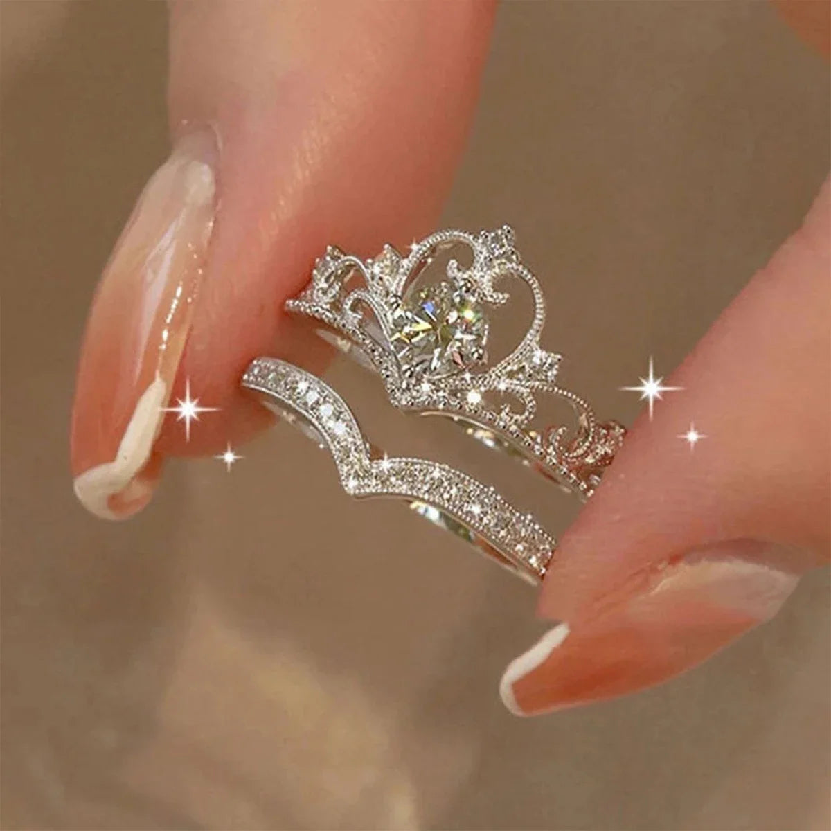 Crystal Crown Ring Set