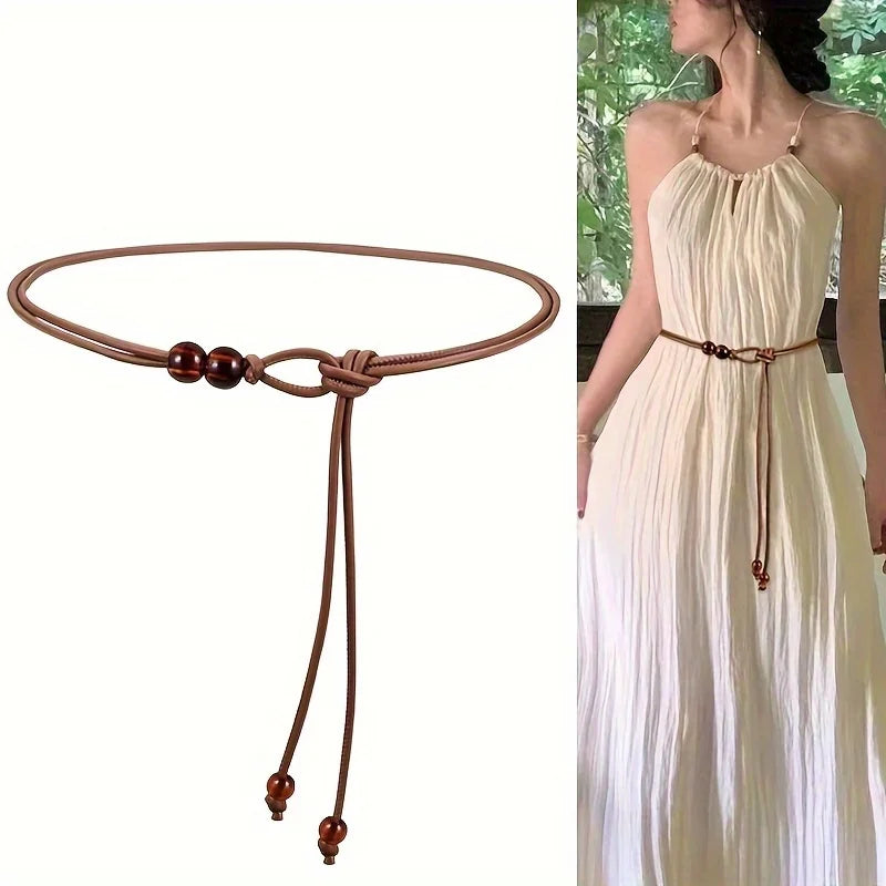 Women's Brown Beaded Waist Belt