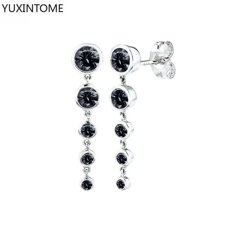 925 Silver Black Zircon Charm Hoops