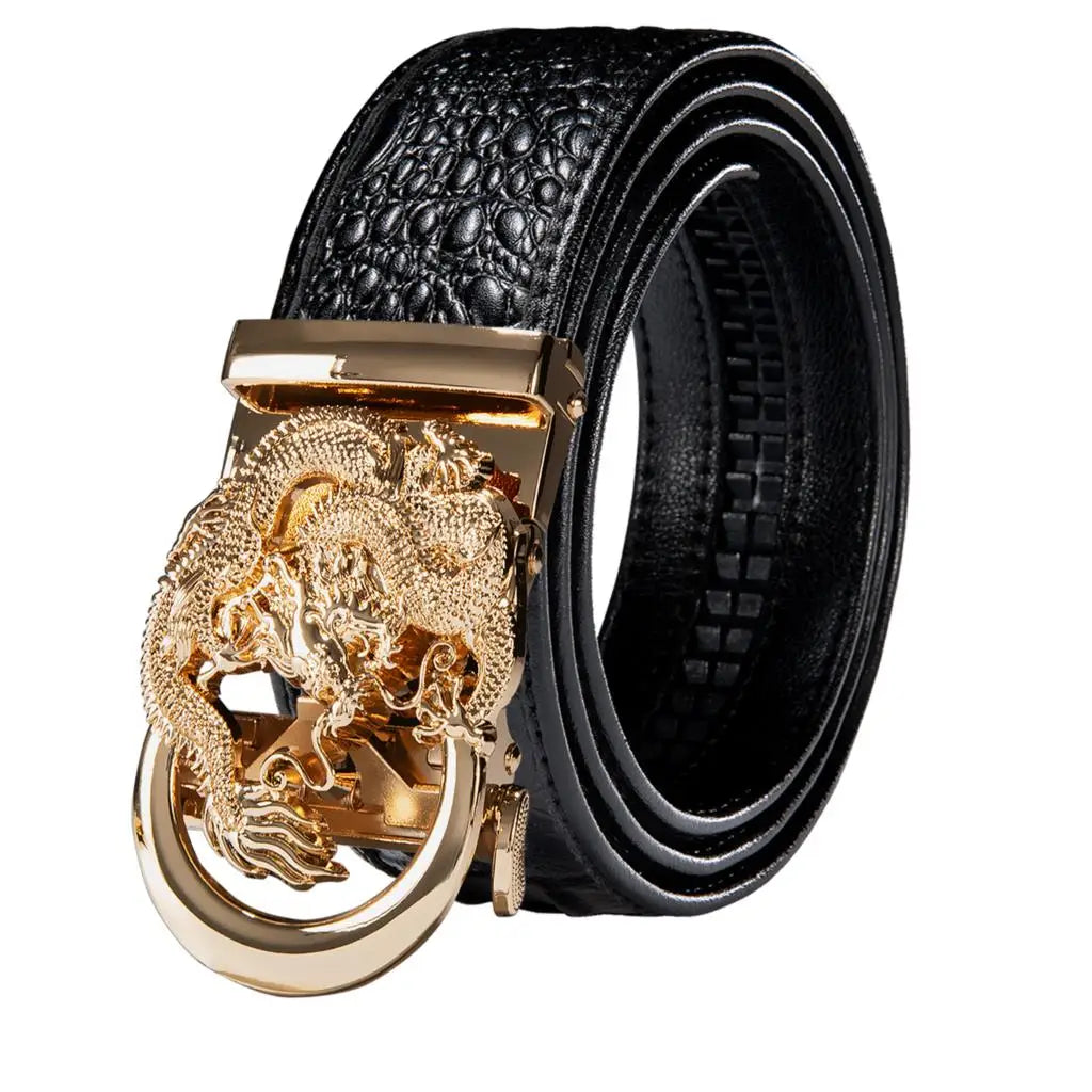 Men's Crocodile Leather Belt with Gold Buckle