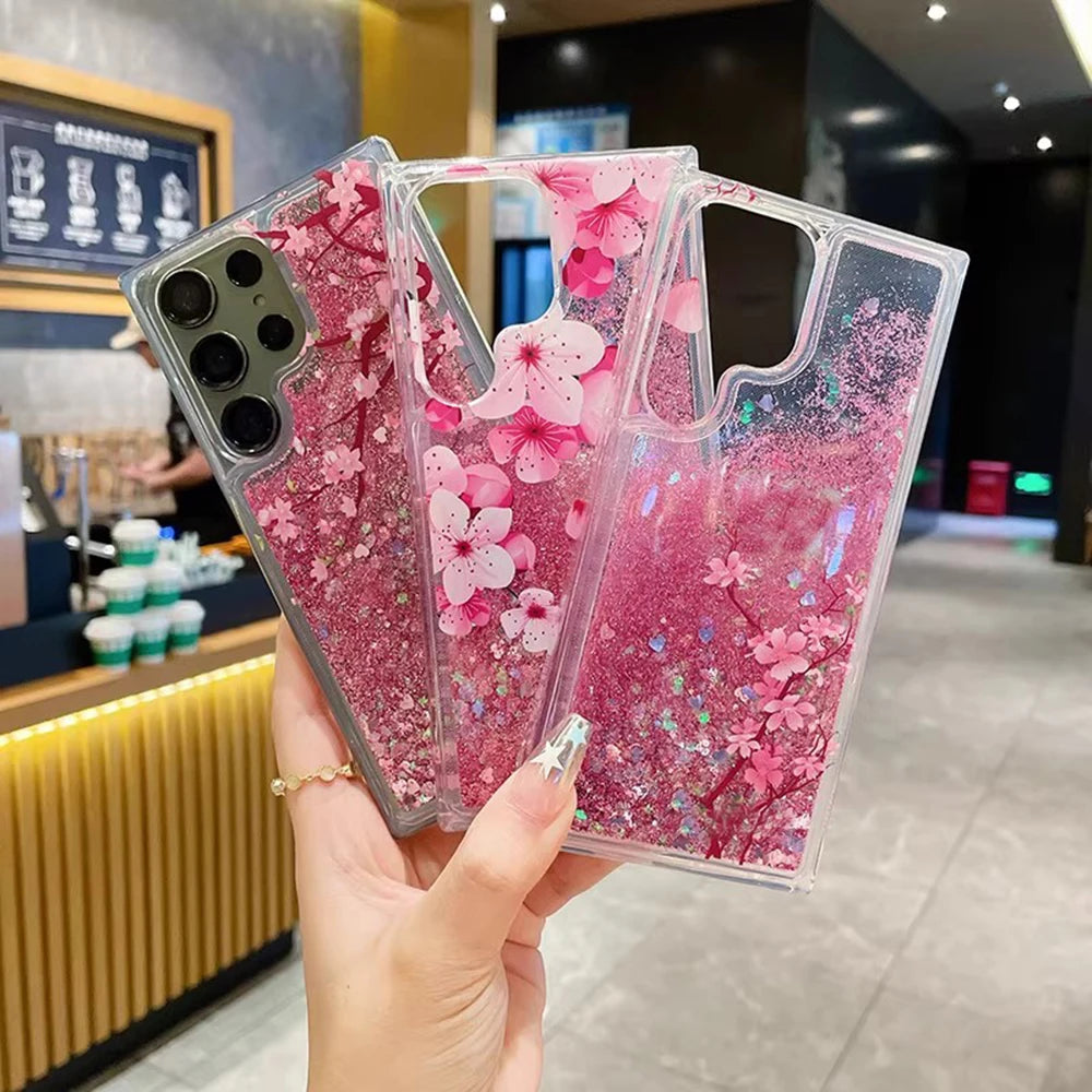 💎 Glitter Liquid Flower Case