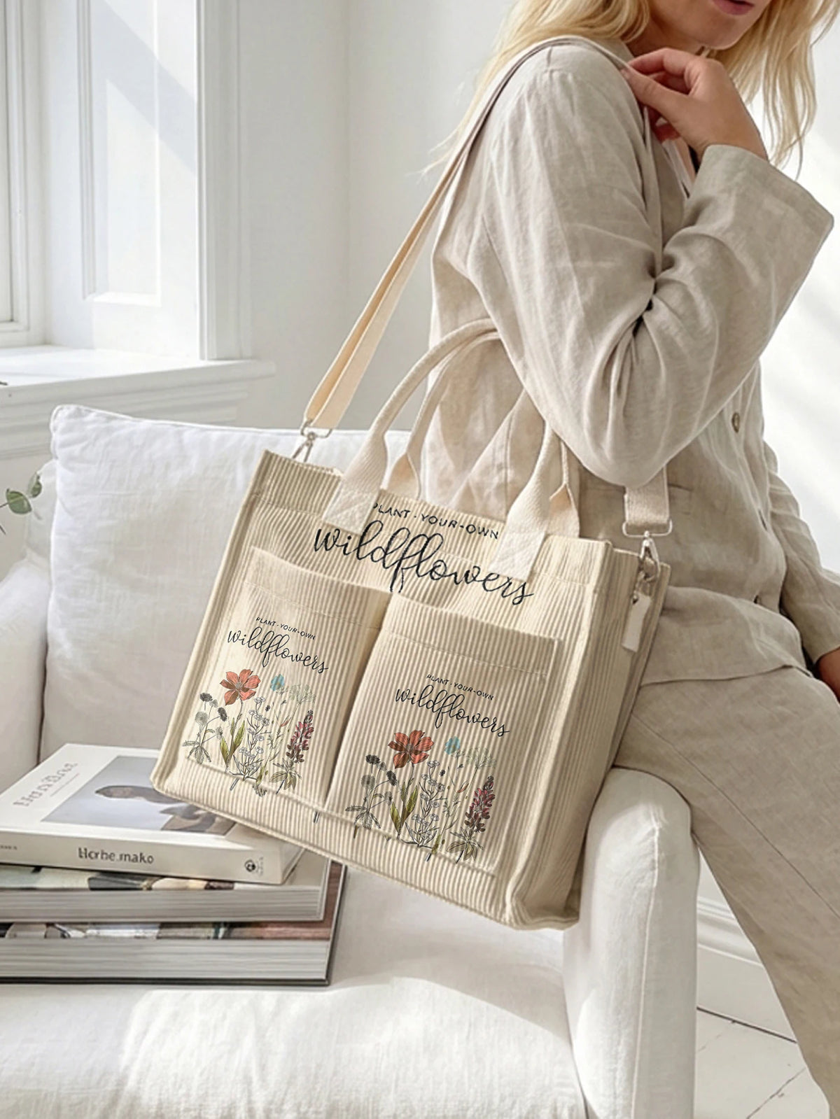 Wildflower Corduroy Tote Bag