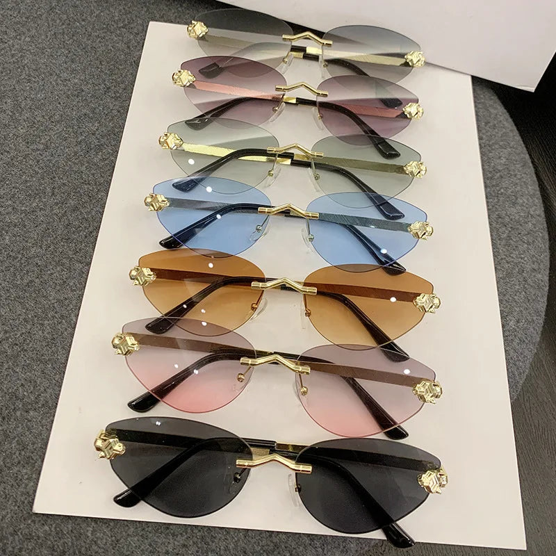 Rimless Leopard Cat Eye Sunglasses