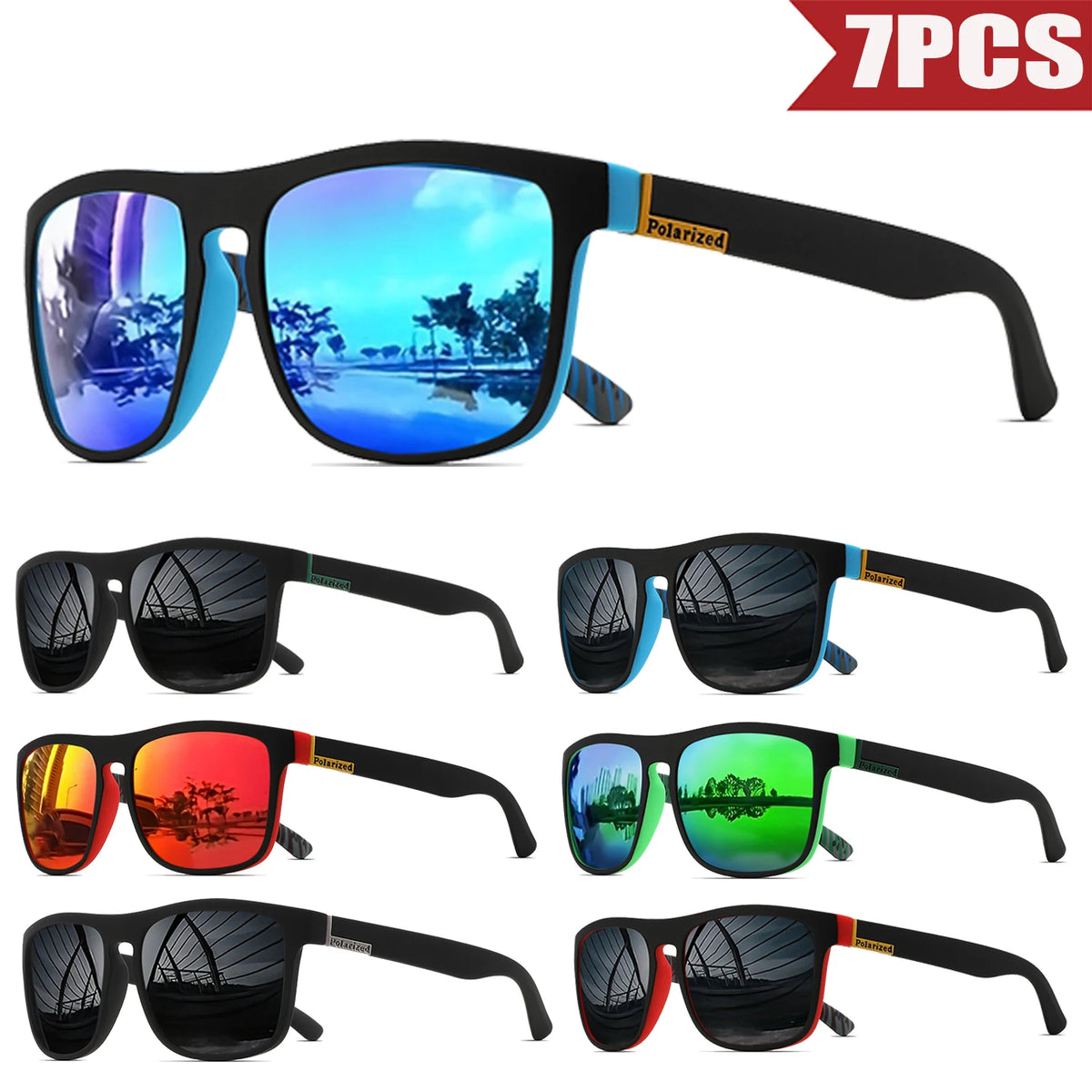Polarized Retro Square Sunglasses Set