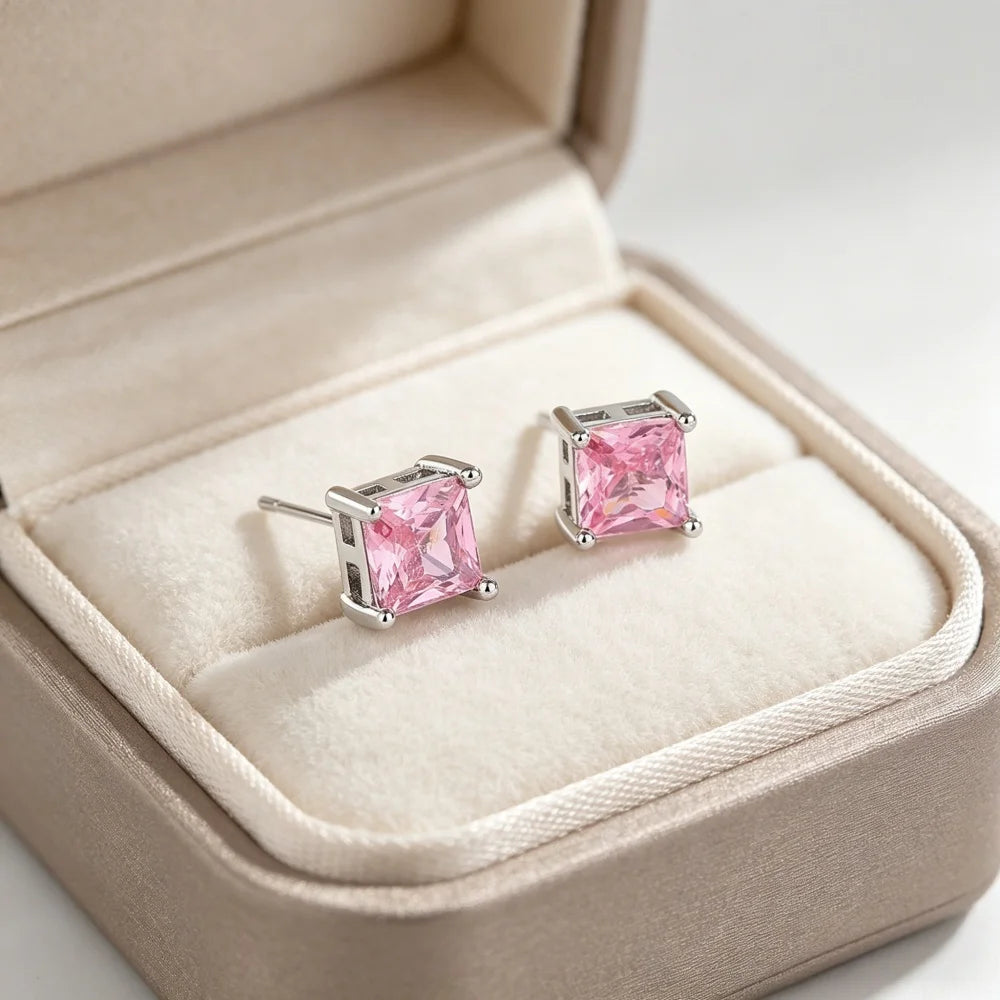 925 Silver Square Zircon Stud Earrings