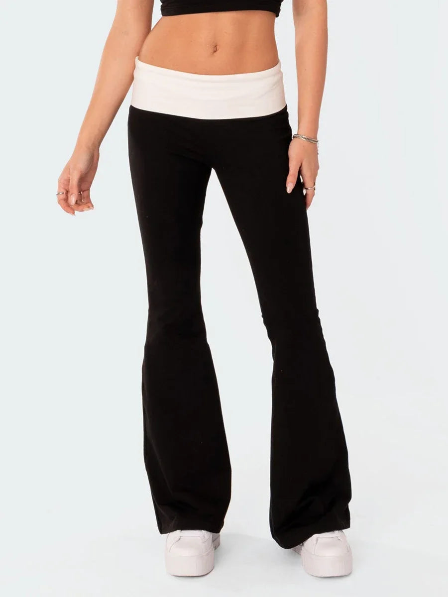 Contrast Color Bell Bottom Pants