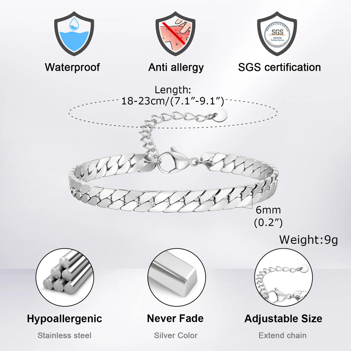 Men's Silver Stainless Steel Chain Bracelet