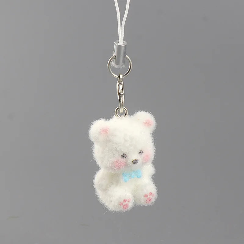 3D Flocked Bear Phone Lanyard
