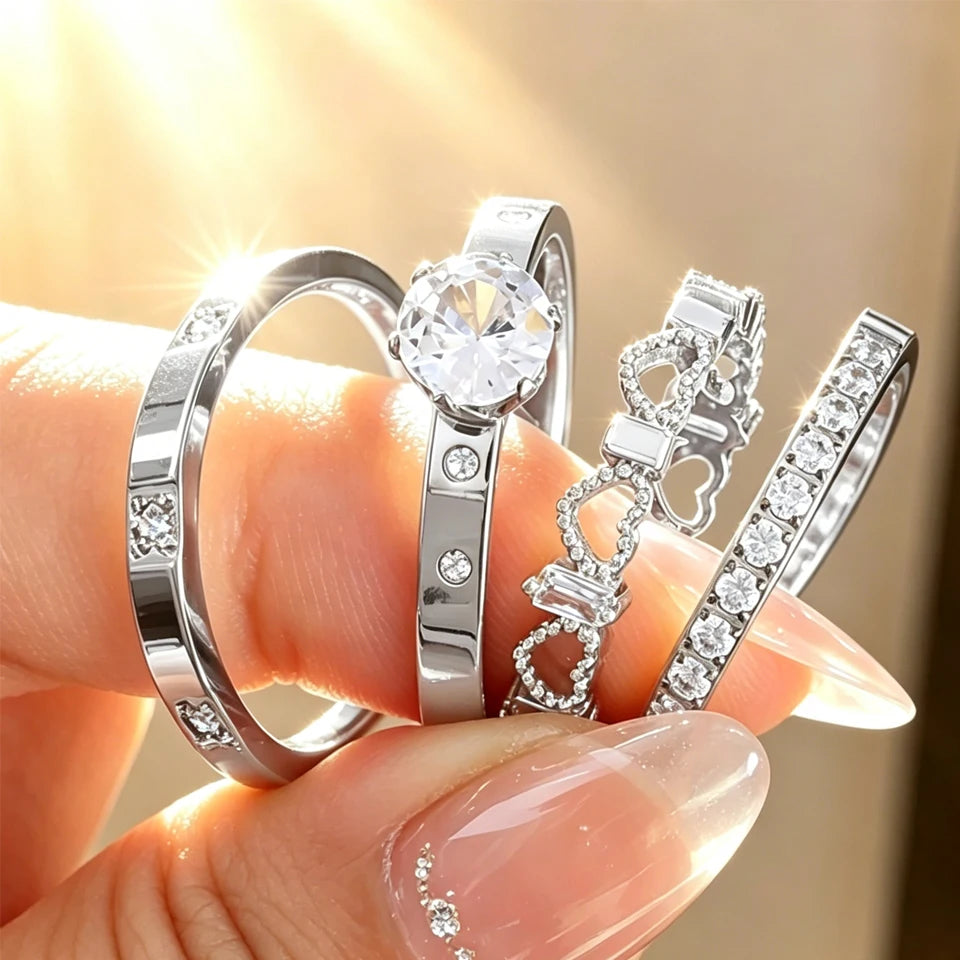 💍 Yupsk Geometric Zircon Ring Set