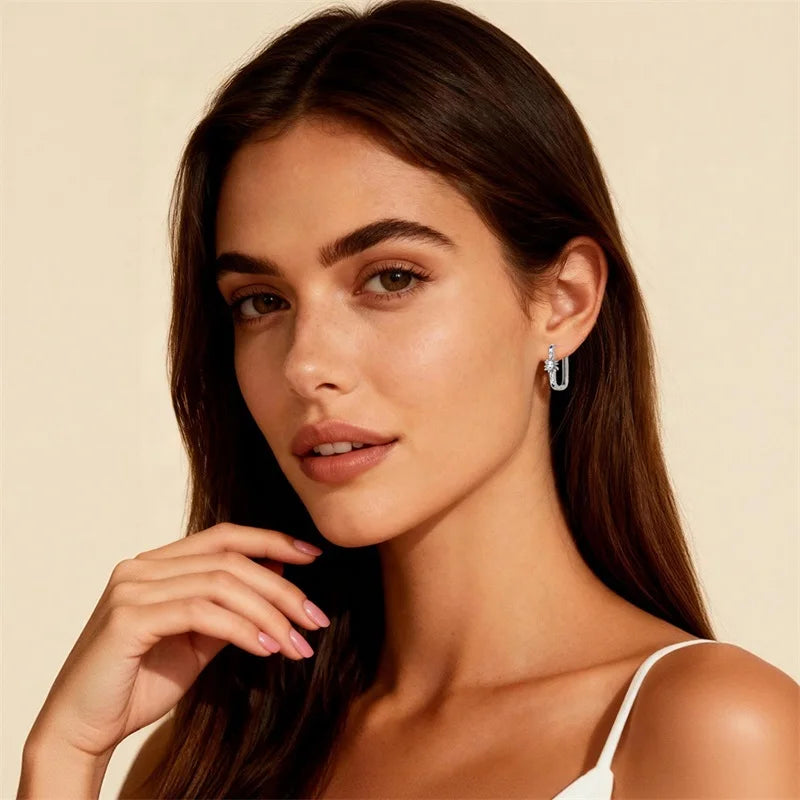 925 Silver Star & Moon Square Hoops