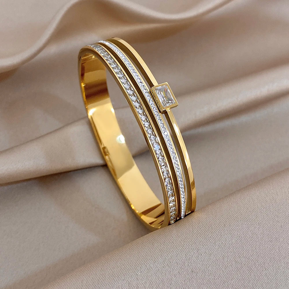 💫 Luxury Stainless Steel Rhinestone Cuff Bracelet Set