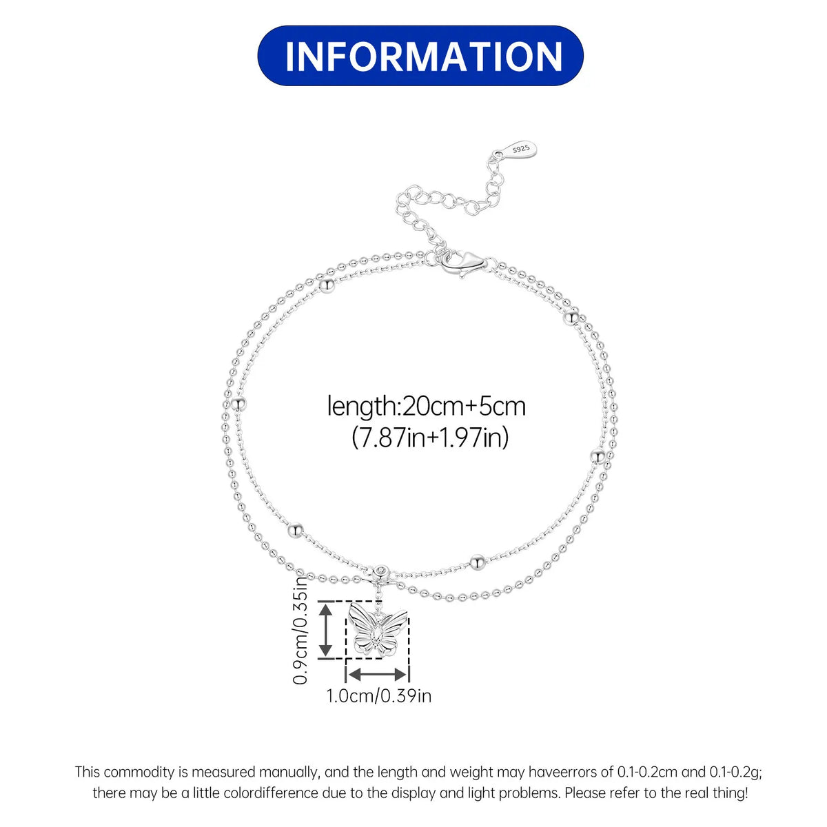 925 Silver Butterfly Chain Anklet