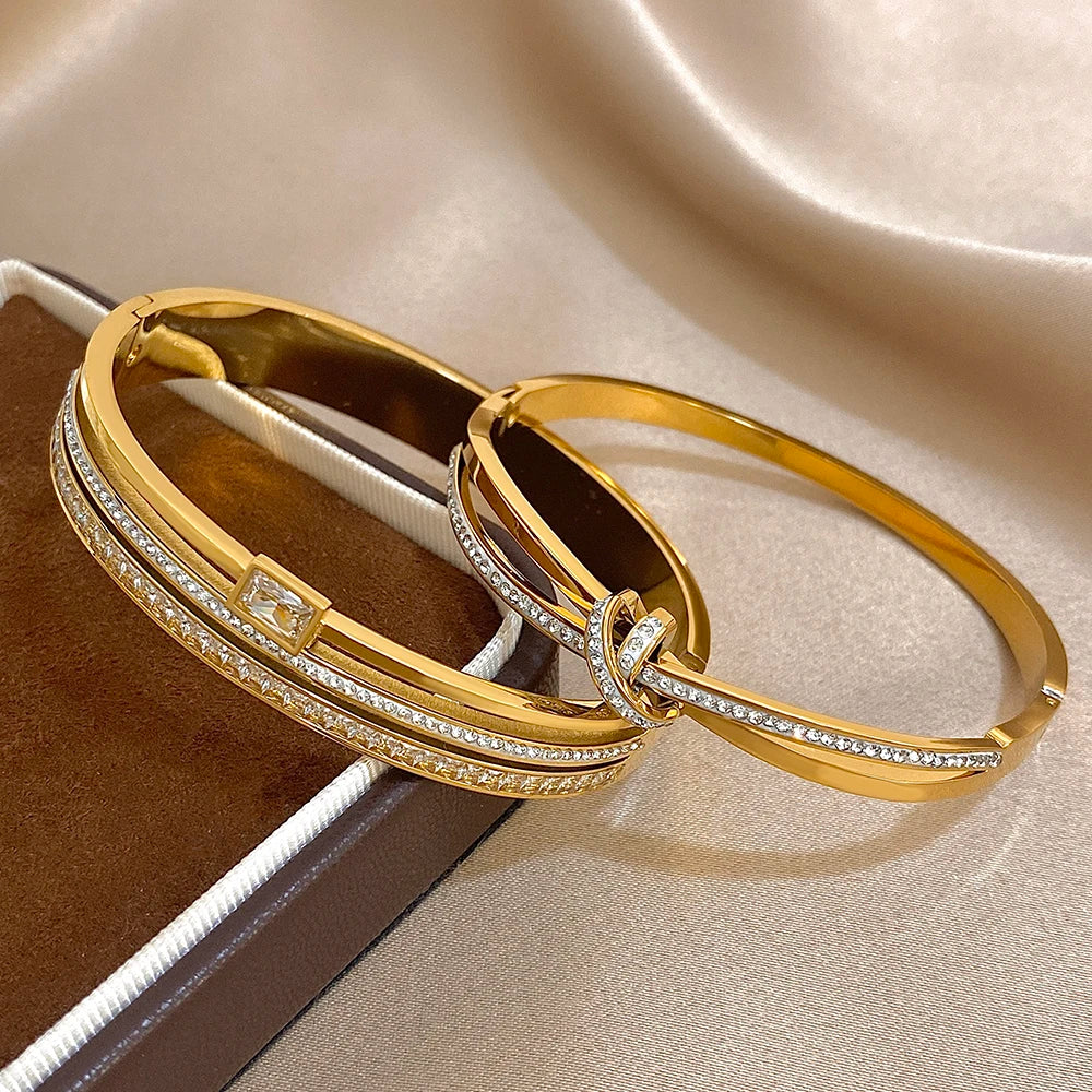 💫 Luxury Stainless Steel Rhinestone Cuff Bracelet Set
