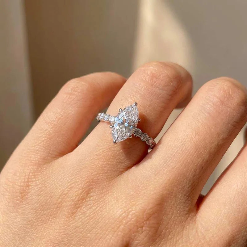 💎 925 Sterling Silver Marquise CZ Ring Set