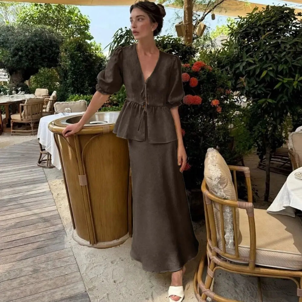 Puff Sleeve Blouse & Long Skirt Set