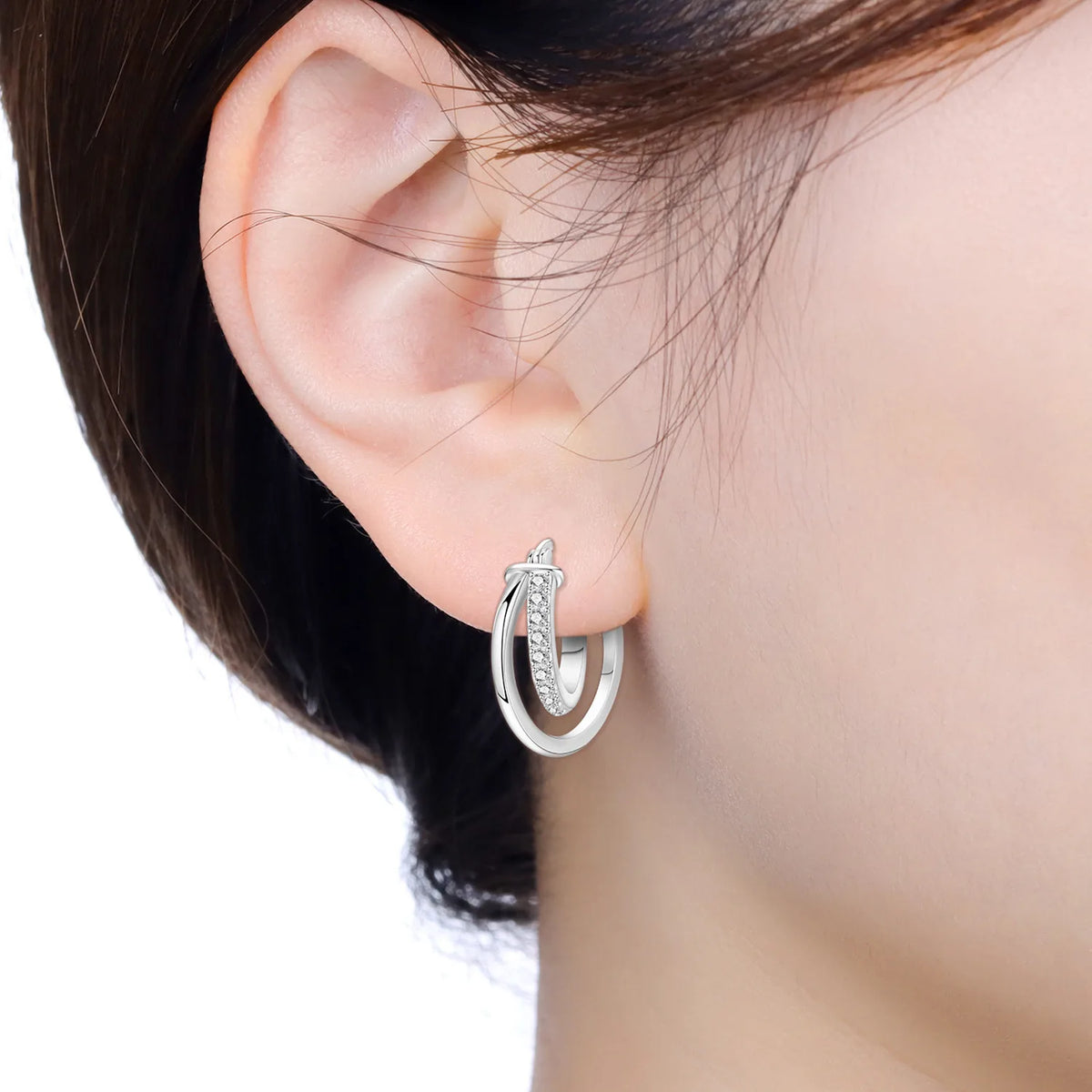 925 Silver Crossed Double Ring Earrings