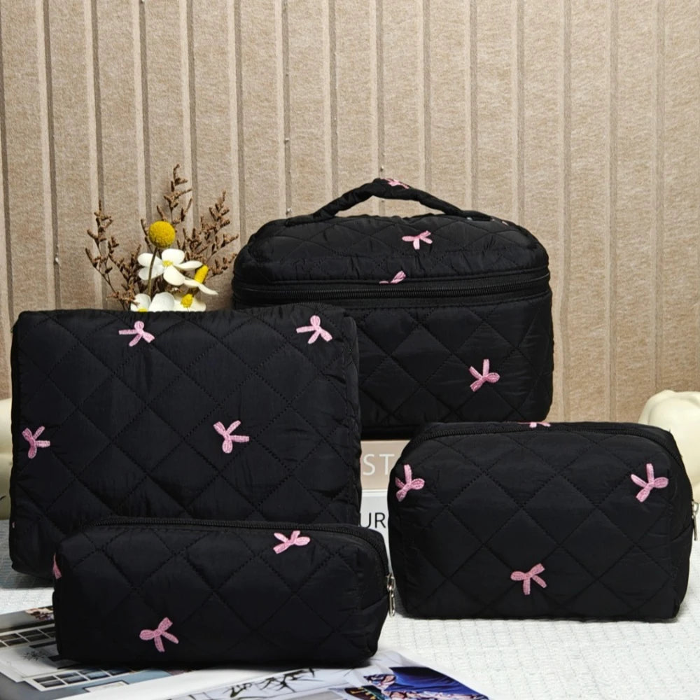 Quilted Bow Cosmetic Travel Bag