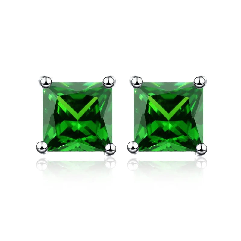 925 Silver Square Zircon Stud Earrings